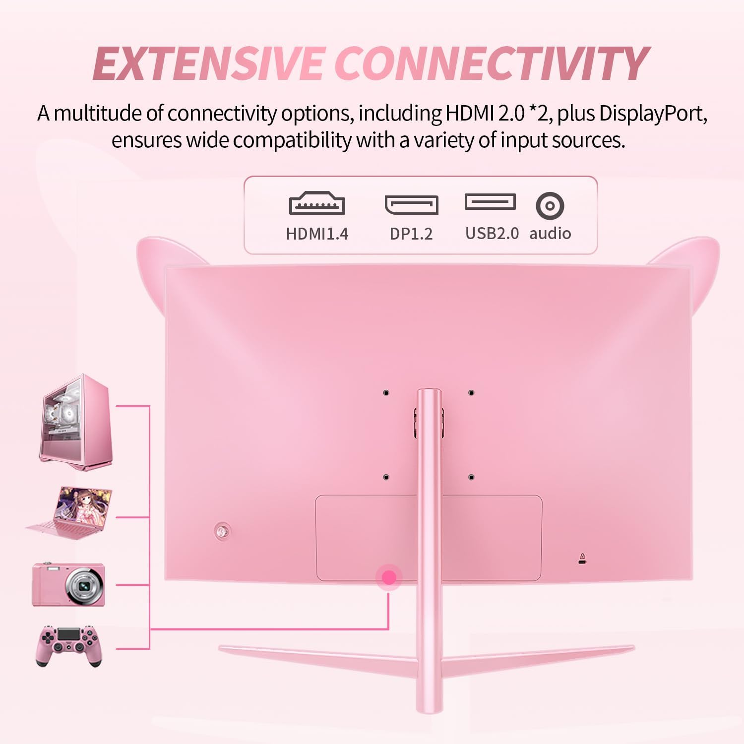 Pink Computer Monitor, 27 inch 1080p 165Hz (Supports 144Hz) Kawaii Gaming Monitor, VA Panel 1500R Curved PC Monitor, AMD Free-Sync, Built-in Speaker, Tilt Adjustment, HDMI, DisplayPort, R27FP - Image 8