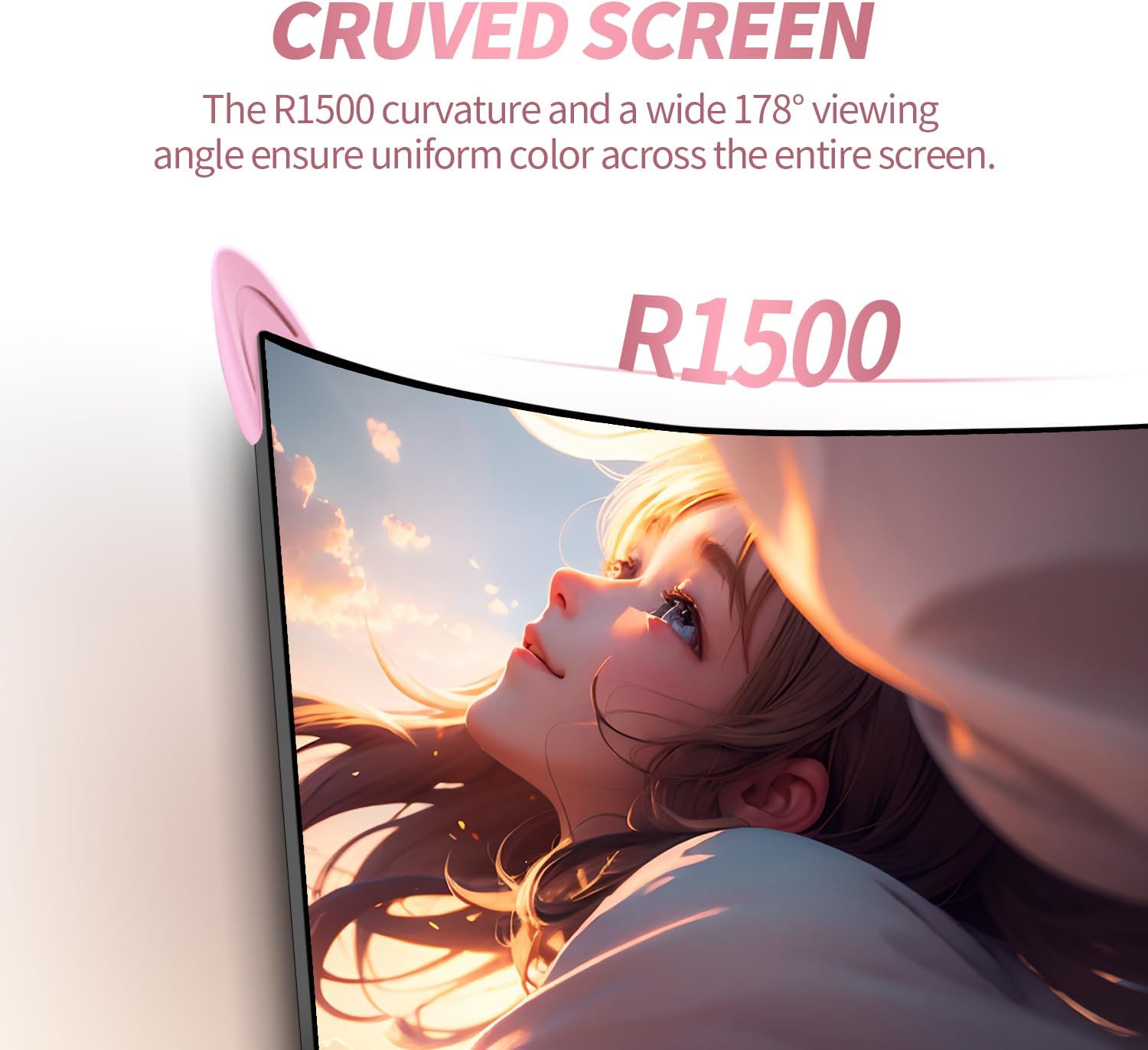 Pink Computer Monitor, 27 inch 1080p 165Hz (Supports 144Hz) Kawaii Gaming Monitor, VA Panel 1500R Curved PC Monitor, AMD Free-Sync, Built-in Speaker, Tilt Adjustment, HDMI, DisplayPort, R27FP - Image 3