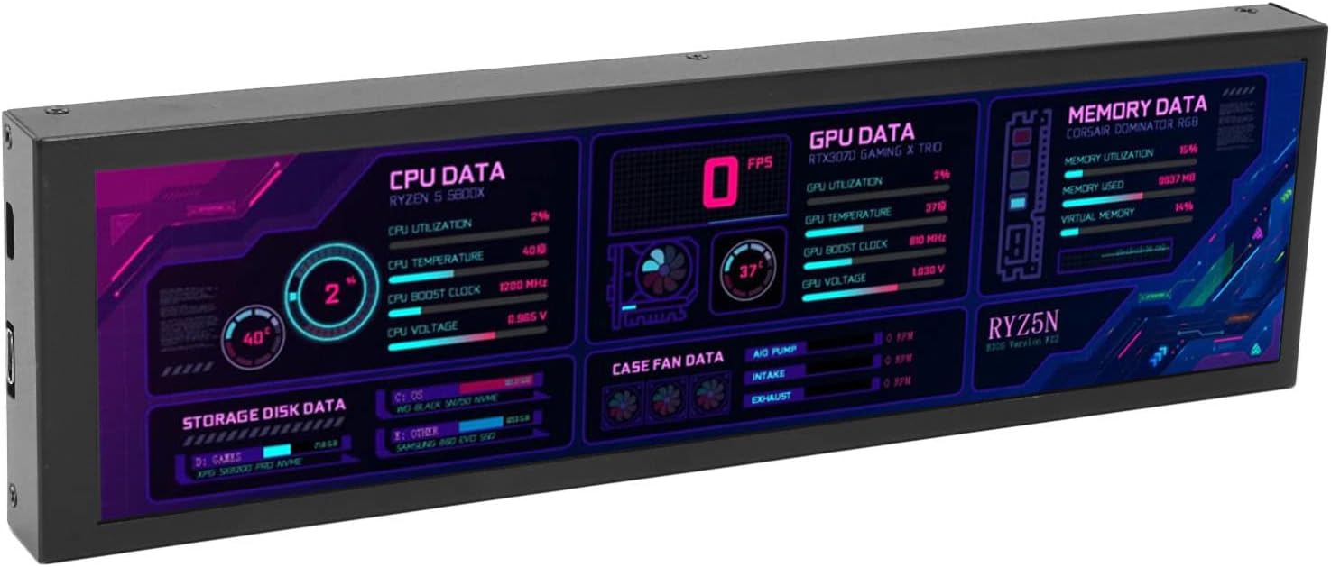 Computer Temp Monitor, 8.8 Inch IPS USB C Mini Screen, AIDA64 PC Temperature Display, CPU GPU SSD Data Monitor, PC Sensor Panel for Desktop Gaming (Black) - Image 7