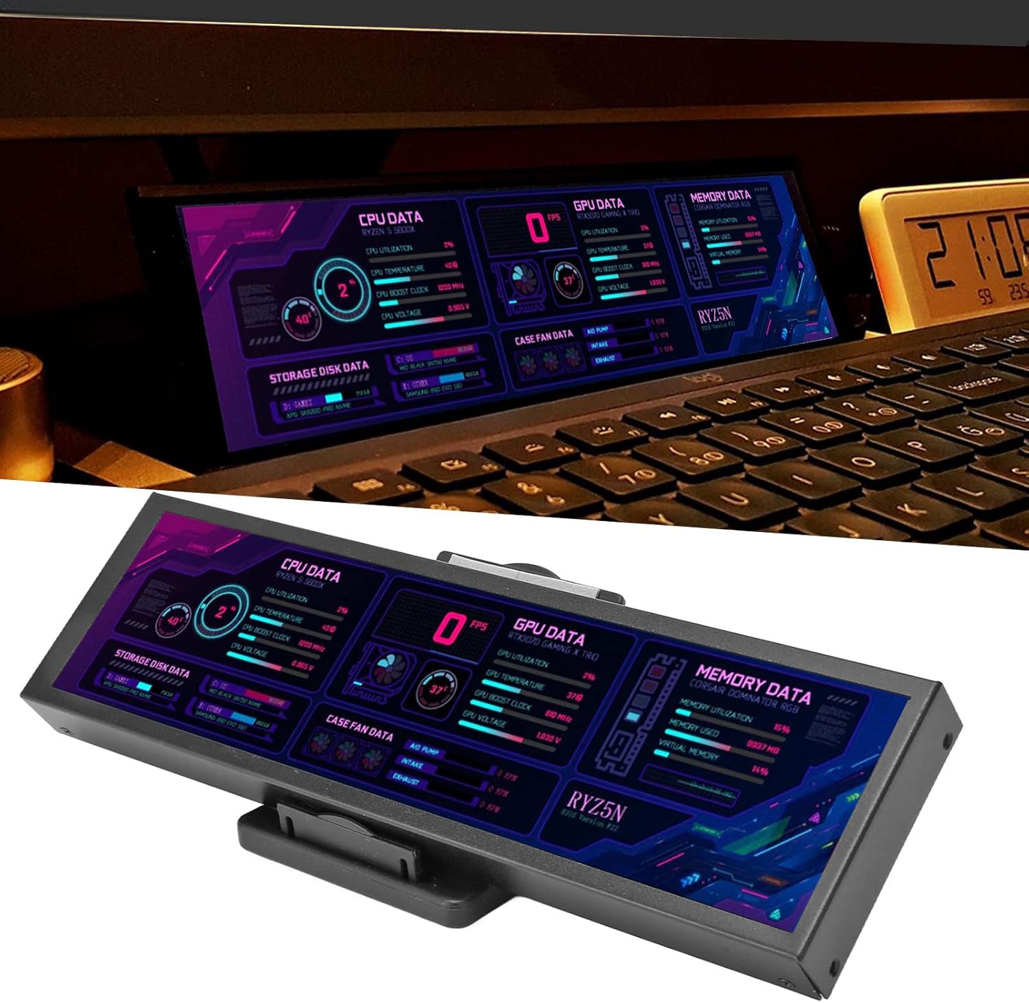 Computer Temp Monitor, 8.8 Inch IPS USB C Mini Screen, AIDA64 PC Temperature Display, CPU GPU SSD Data Monitor, PC Sensor Panel for Desktop Gaming (Black) - Image 2