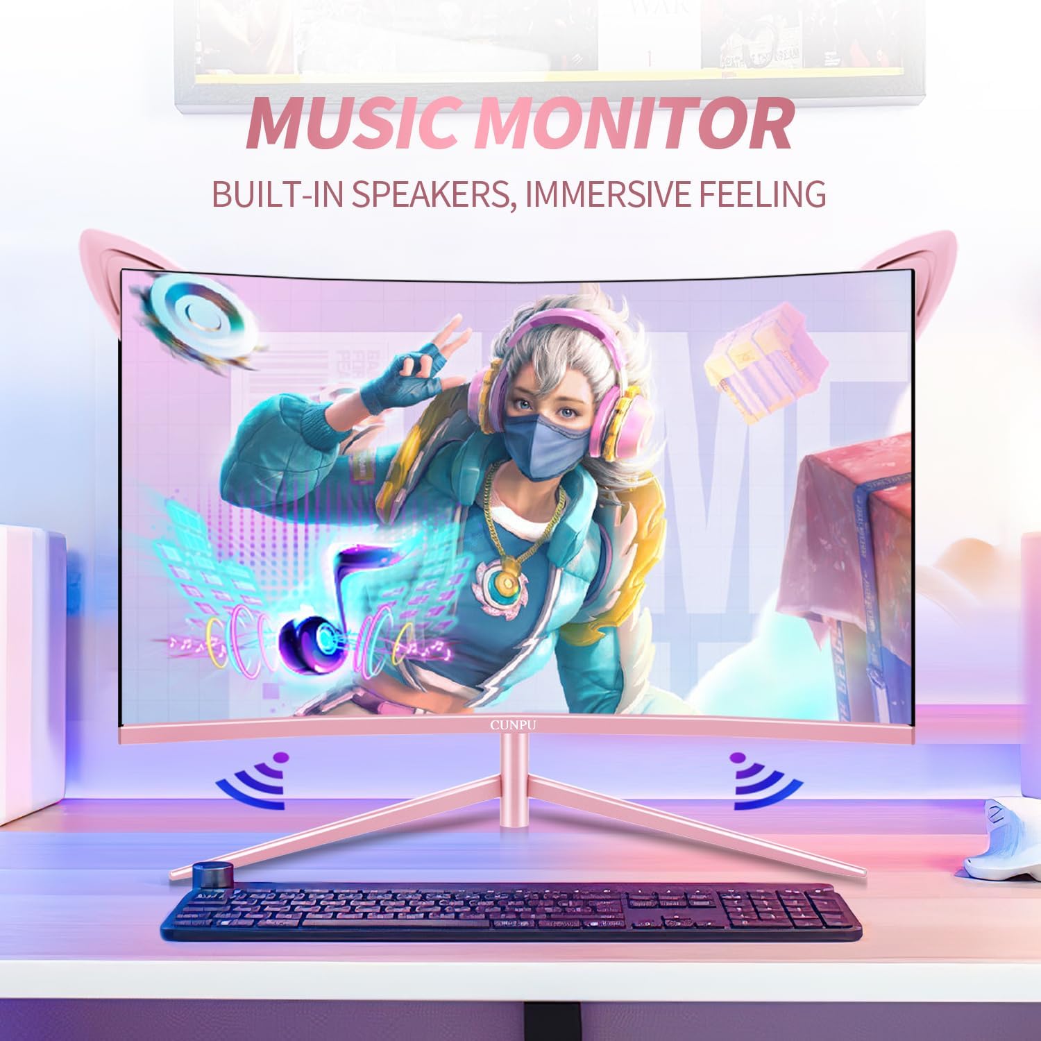 Pink Computer Monitor, 27 inch 1080p 165Hz (Supports 144Hz) Kawaii Gaming Monitor, VA Panel 1500R Curved PC Monitor, AMD Free-Sync, Built-in Speaker, Tilt Adjustment, HDMI, DisplayPort, R27FP - Image 5