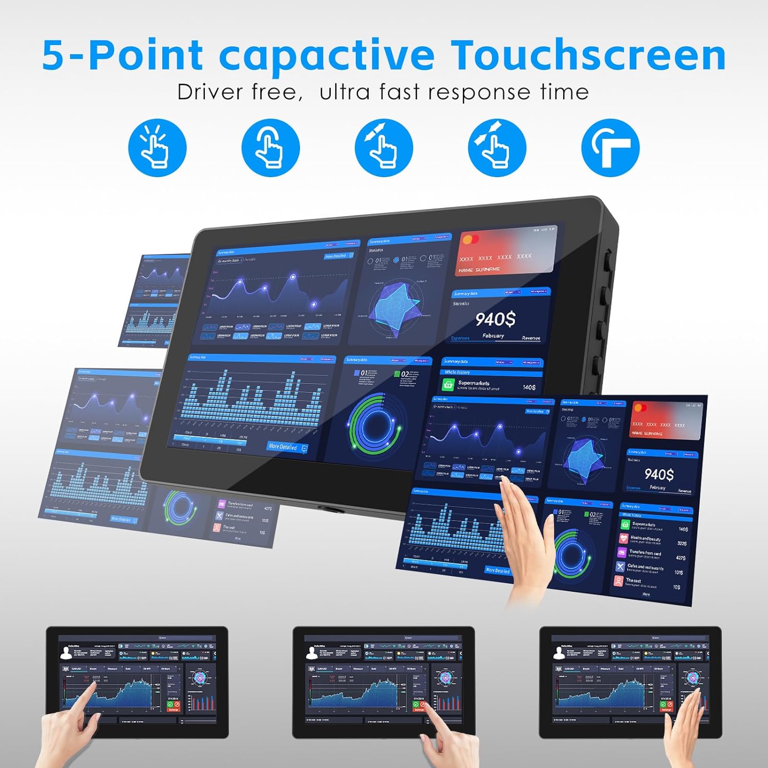 7inch Touch Screen Mini Computer Monitor for Raspberry Pi, Portable IPS Monitor HDMI 1024 * 600 Touchscreen with Speakers, Second Monitor for Gaming Consoles/PC/Camera/Win OS - Image 2