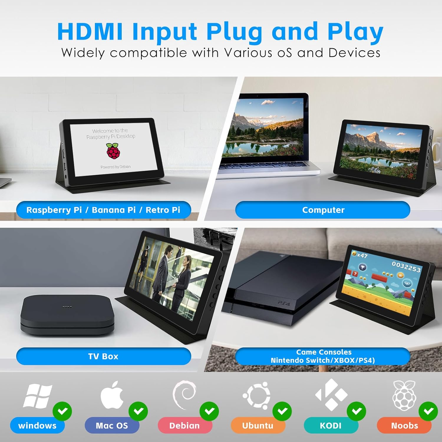 7inch Touch Screen Mini Computer Monitor for Raspberry Pi, Portable IPS Monitor HDMI 1024 * 600 Touchscreen with Speakers, Second Monitor for Gaming Consoles/PC/Camera/Win OS - Image 3