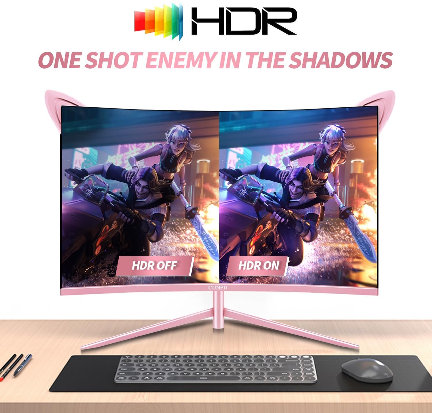 Pink Computer Monitor, 27 inch 1080p 165Hz (Supports 144Hz) Kawaii Gaming Monitor, VA Panel 1500R Curved PC Monitor, AMD Free-Sync, Built-in Speaker, Tilt Adjustment, HDMI, DisplayPort, R27FP - Image 4