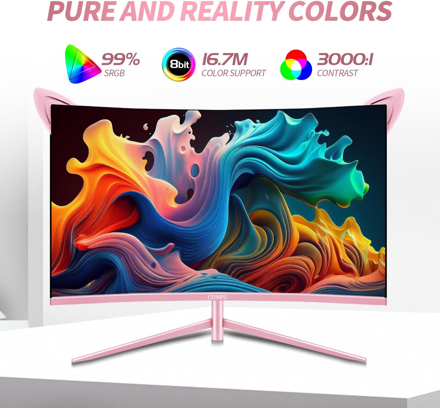 Pink Computer Monitor, 27 inch 1080p 165Hz (Supports 144Hz) Kawaii Gaming Monitor, VA Panel 1500R Curved PC Monitor, AMD Free-Sync, Built-in Speaker, Tilt Adjustment, HDMI, DisplayPort, R27FP - Image 2
