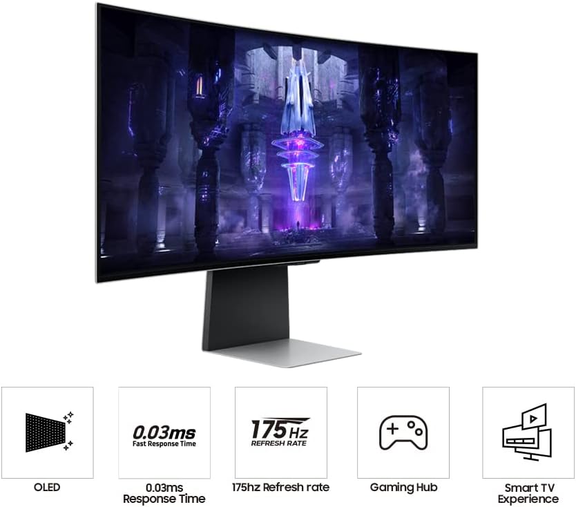 SAMSUNG 34" Odyssey G85SB Series QD-OLED Ultra WQHD Curved Gaming Monitor, 175Hz, 0.03ms, DisplayHDR True Black 400, AMD FreeSync Premium Pro, Advanced Game Streaming, LS34BG850SNXZA, 2023 - Image 3