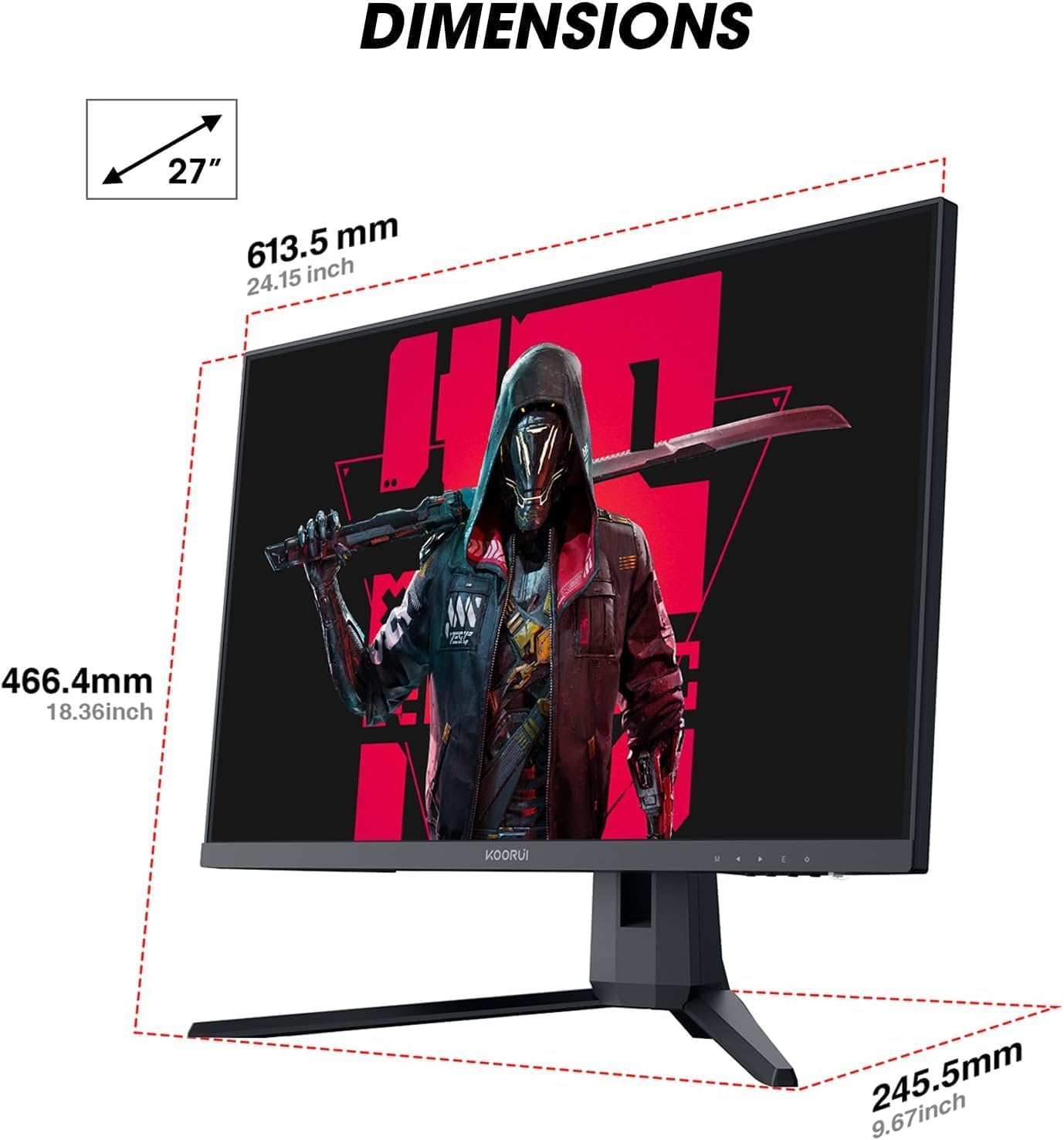 KOORUI 27-inch Gaming Monitor 144Hz QHD(2560 x 1440p) 2K, 1ms, HDR10, DCI-P3 90% Color Gamut, Adaptive G-Sync, FreeSync Premium, HDMI x 2, DisplayPort, Vesa/Wall Mount, Black - Image 8