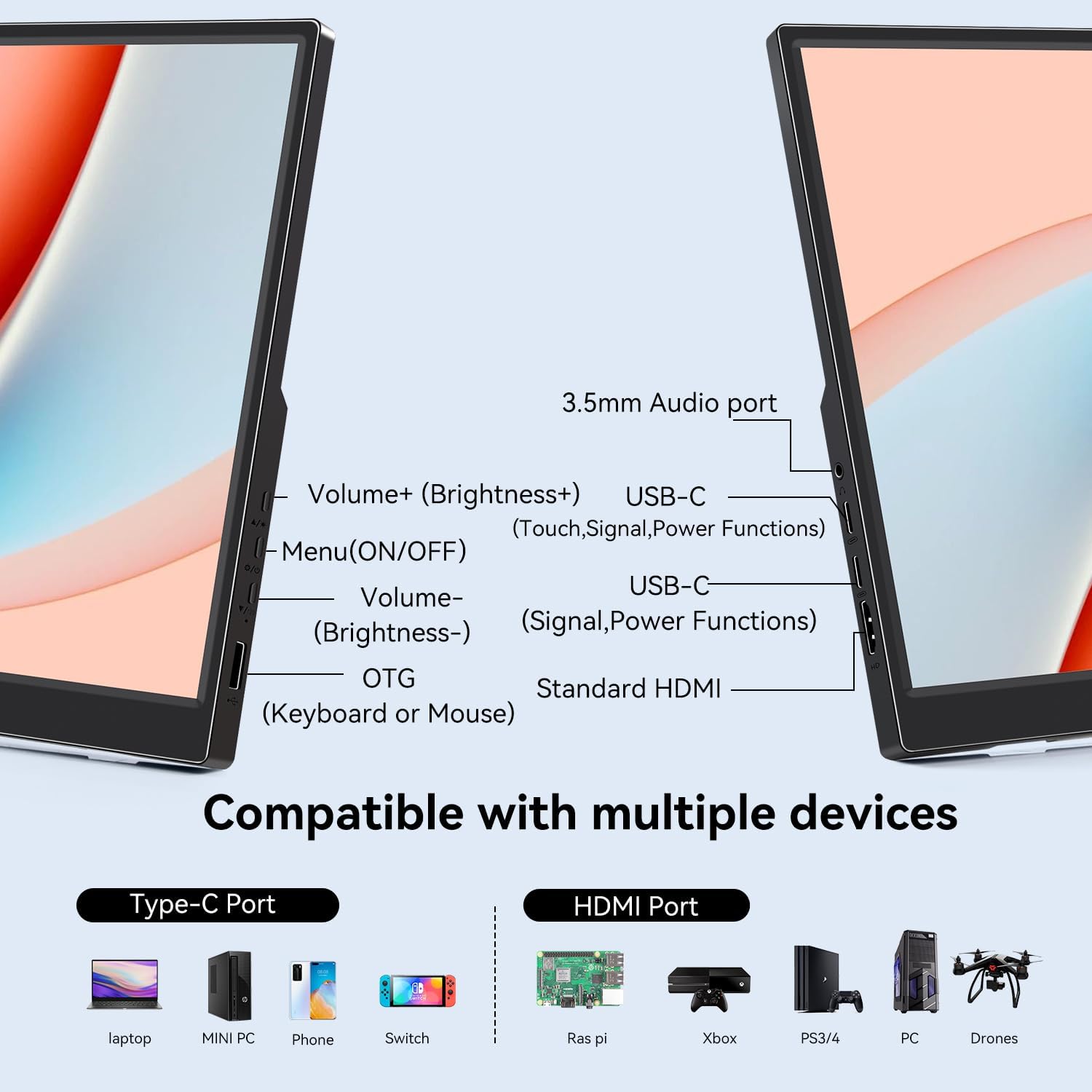 Portable Monitor Touchscreen 14 inch, IPS Touch Screen Monitor 1920x1200 Display with USB C HDMI for Laptop/PC/Phone/Xbox/Switch/PS4/Raspberry pi, Computers Monitors - Image 2