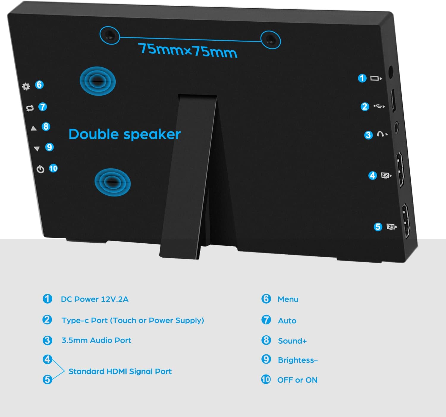 Kenowa 7 Inch Touchscreen Portable Monitor HD 1024x600 Small Monitor Dual HDMI Port Mini Monitor for Raspberry Pi Laptop PC Phone Xbox PS4/5 Switch Built-in Speakers - Image 3