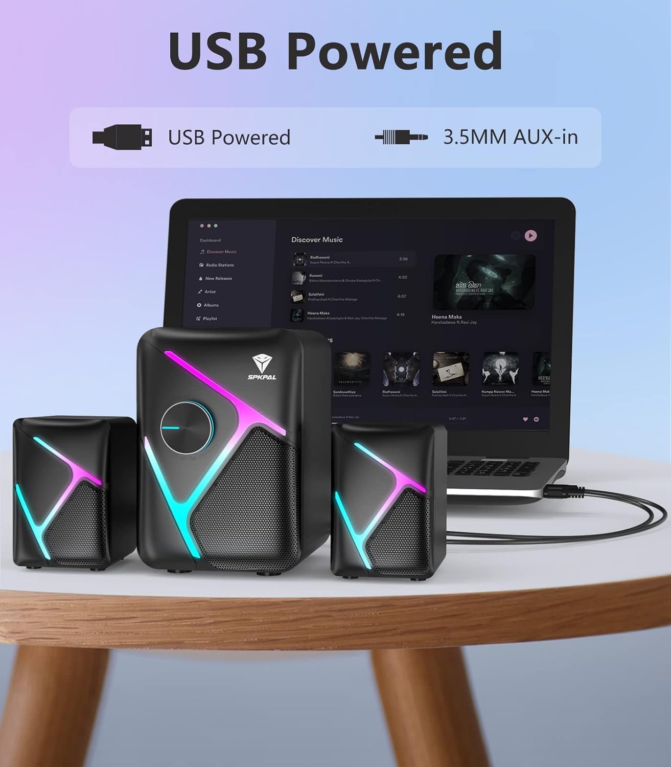 SPKPAL 2.1 Computer Speakers for Desktop with Subwoofer, Dynamic RGB PC Speakers with 11W Stereo Sound, USB Powered Multimedia Speaker System with 3.5mm AUX-in for Laptop, Tablet, Monitor, Phone - Image 5