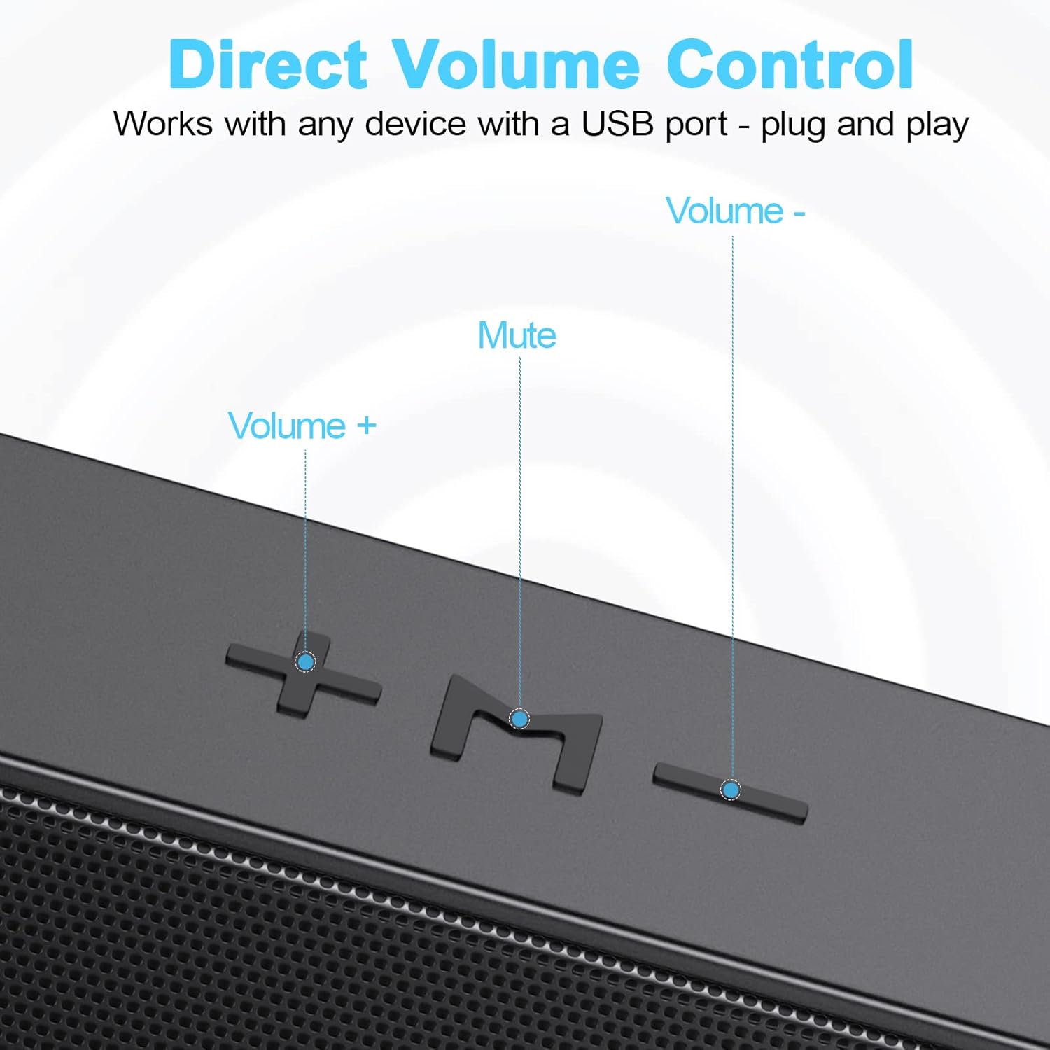 Computer Speakers, Wired Single USB-Powered Sound-bar with Dual 5W Stereo Sound for PC Desktop Monitor, Plug-n-Play (USB-C to USB Adapter Included) - Image 2