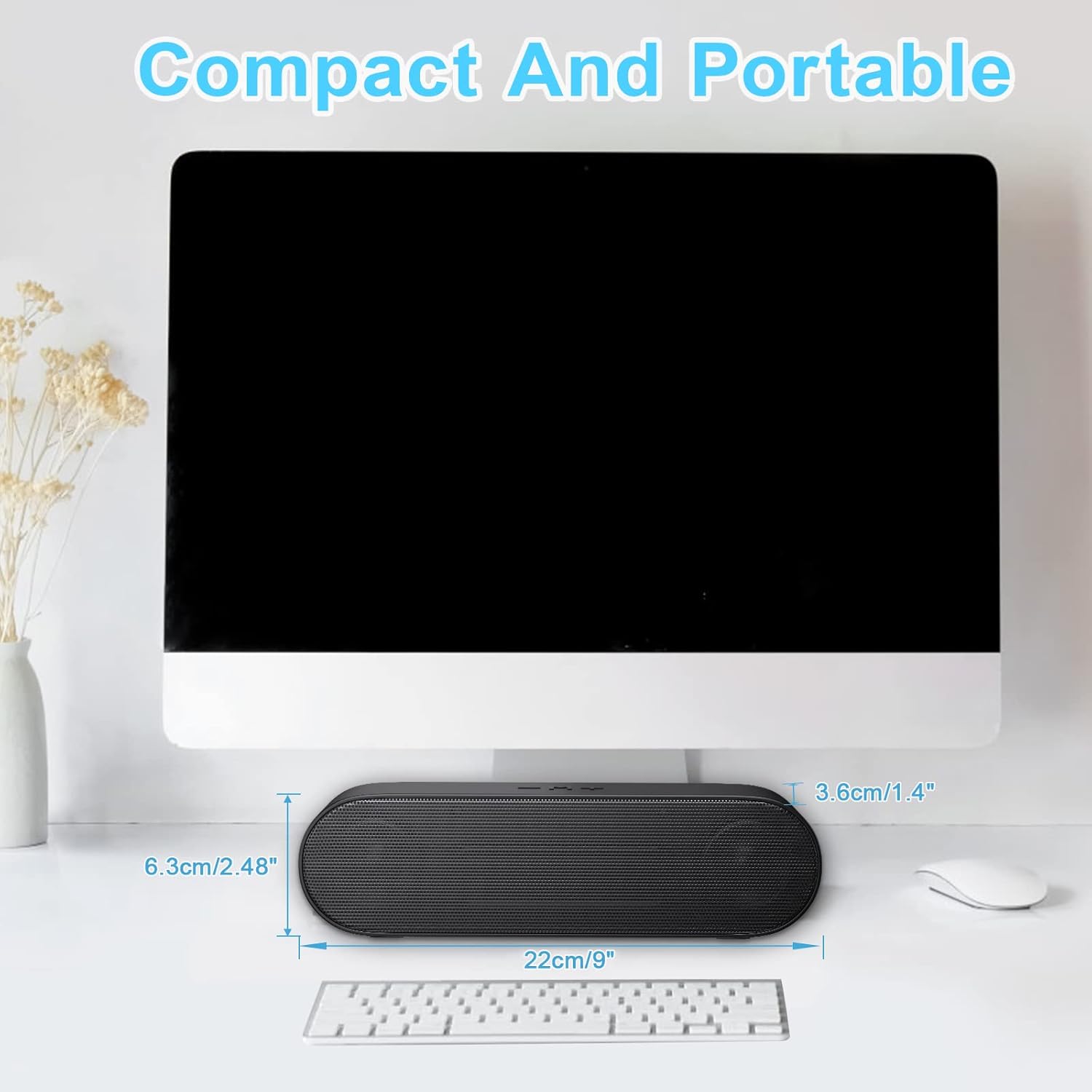 Computer Speakers, Wired Single USB-Powered Sound-bar with Dual 5W Stereo Sound for PC Desktop Monitor, Plug-n-Play (USB-C to USB Adapter Included) - Image 3
