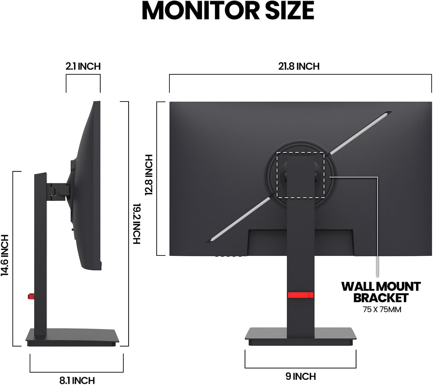 CRUA 24.5Inch Gaming Monitor 144Hz/165Hz, FHD 100% sRGB Computer Monitor, Height/Pivot/Swivel/Tilt Adjustable Vertical Monitor, Support FreeSync, DisplayPort, HDMI, Wall Mount (75mmX75mm) - Image 6