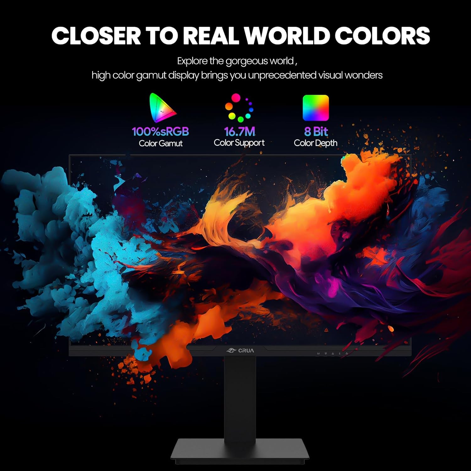 CRUA 24.5Inch Gaming Monitor 144Hz/165Hz, FHD 100% sRGB Computer Monitor, Height/Pivot/Swivel/Tilt Adjustable Vertical Monitor, Support FreeSync, DisplayPort, HDMI, Wall Mount (75mmX75mm) - Image 3