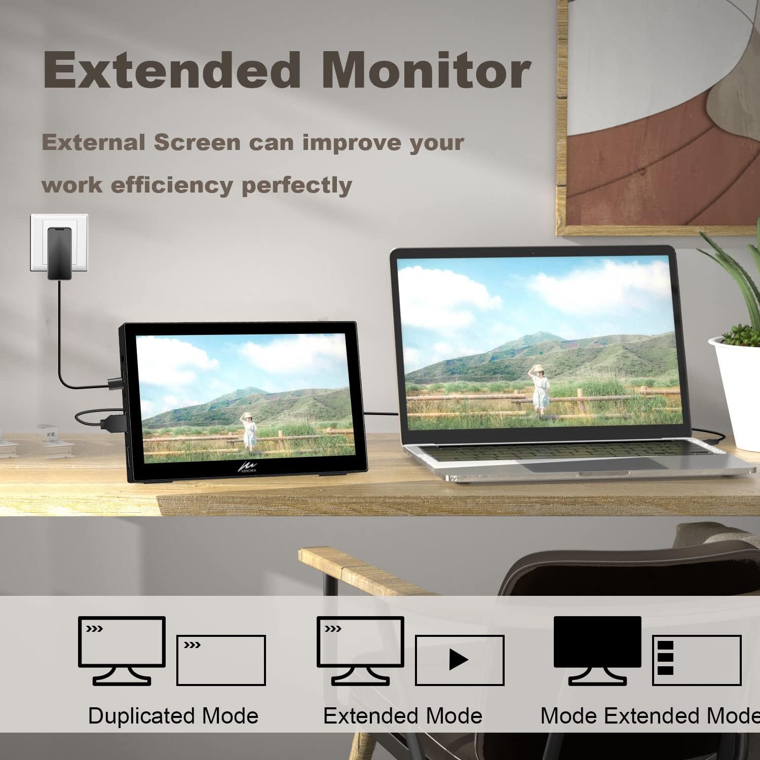 Kenowa 7 Inch Touchscreen Portable Monitor HD 1024x600 Small Monitor Dual HDMI Port Mini Monitor for Raspberry Pi Laptop PC Phone Xbox PS4/5 Switch Built-in Speakers - Image 4