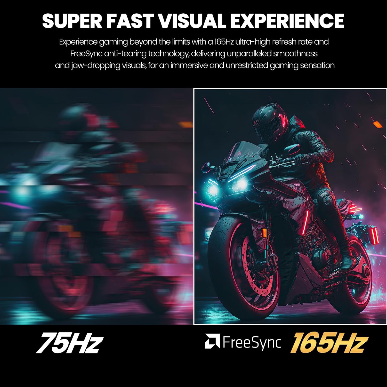 CRUA 24.5Inch Gaming Monitor 144Hz/165Hz, FHD 100% sRGB Computer Monitor, Height/Pivot/Swivel/Tilt Adjustable Vertical Monitor, Support FreeSync, DisplayPort, HDMI, Wall Mount (75mmX75mm) - Image 4
