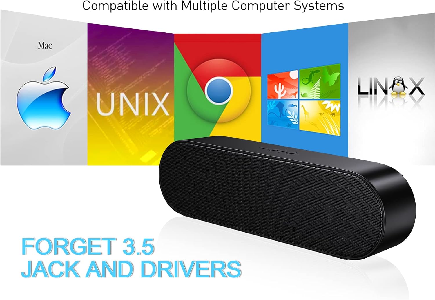 Computer Speakers, Wired Single USB-Powered Sound-bar with Dual 5W Stereo Sound for PC Desktop Monitor, Plug-n-Play (USB-C to USB Adapter Included) - Image 6