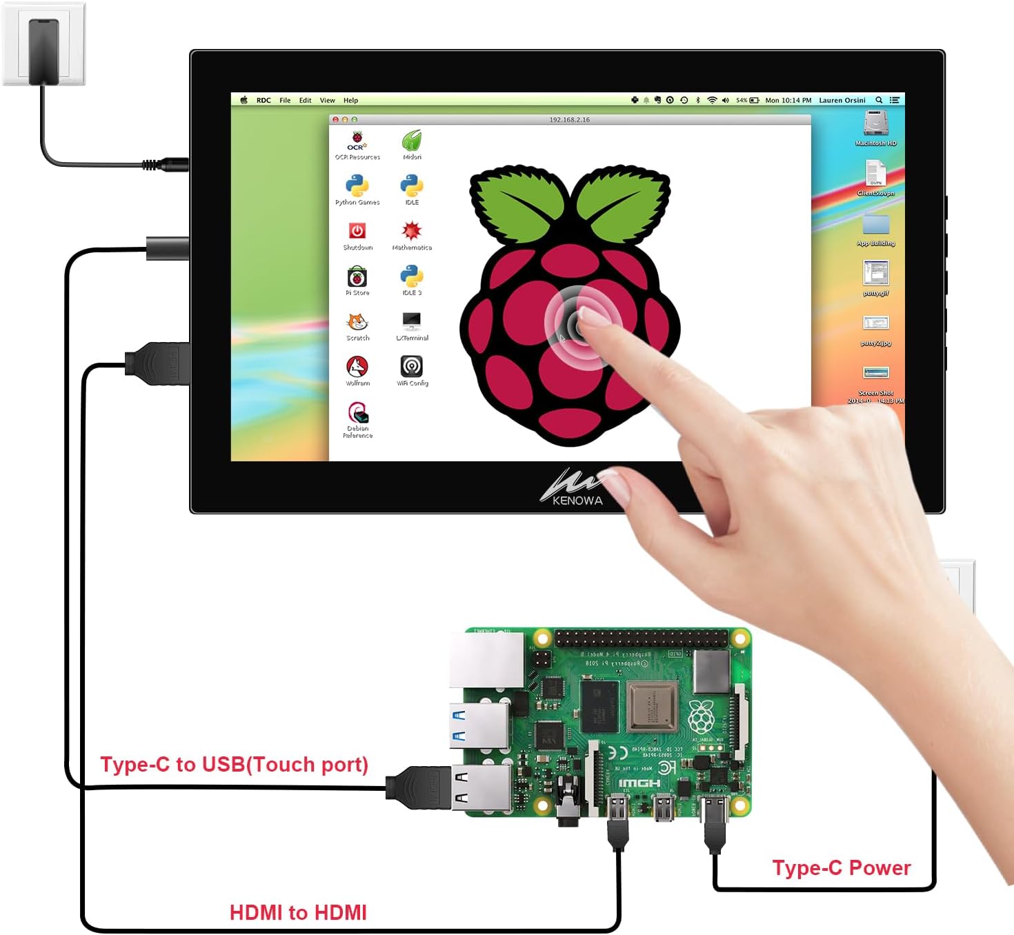 Kenowa 7 Inch Touchscreen Portable Monitor HD 1024x600 Small Monitor Dual HDMI Port Mini Monitor for Raspberry Pi Laptop PC Phone Xbox PS4/5 Switch Built-in Speakers - Image 5