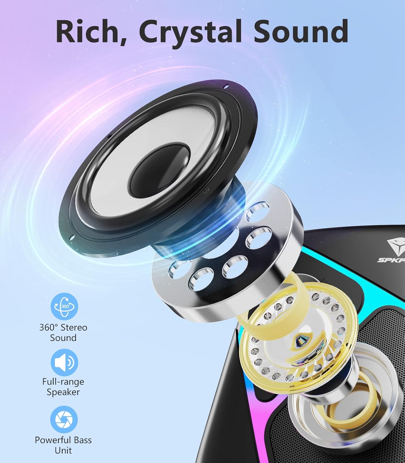 SPKPAL 2.1 Computer Speakers for Desktop with Subwoofer, Dynamic RGB PC Speakers with 11W Stereo Sound, USB Powered Multimedia Speaker System with 3.5mm AUX-in for Laptop, Tablet, Monitor, Phone - Image 2