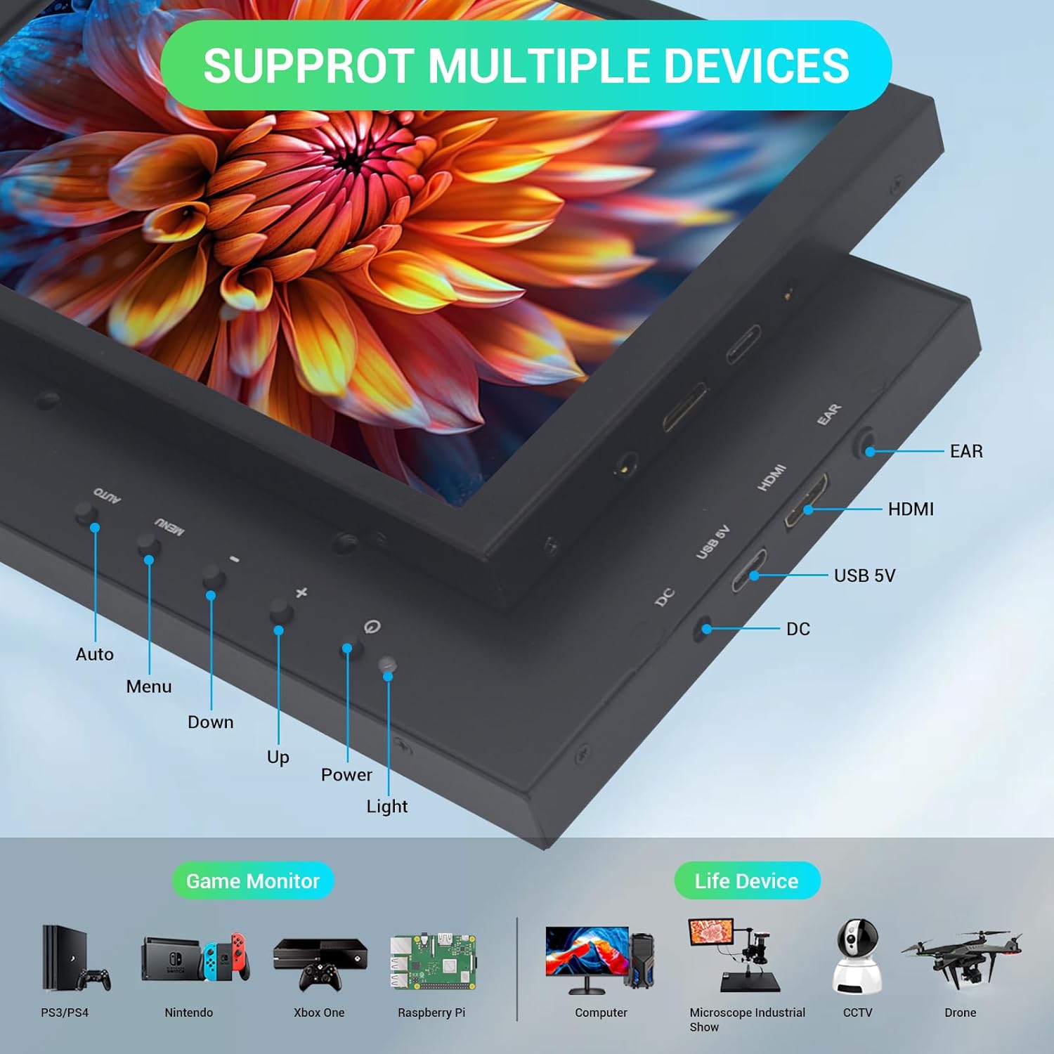 8 Inch Mini Monitor, Small HDMI Screen Display,1280 * 800 Resolution Portable Monitor for PC Laptop Compatible with Raspberry Pi Game Consoles - Image 2