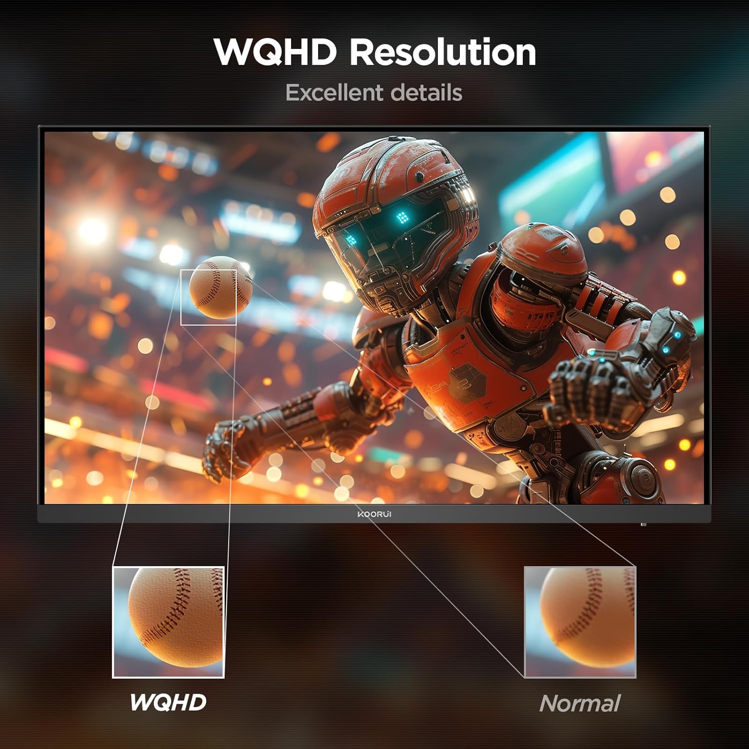 KOORUI 27-inch Gaming Monitor 144Hz QHD(2560 x 1440p) 2K, 1ms, HDR10, DCI-P3 90% Color Gamut, Adaptive G-Sync, FreeSync Premium, HDMI x 2, DisplayPort, Vesa/Wall Mount, Black - Image 5