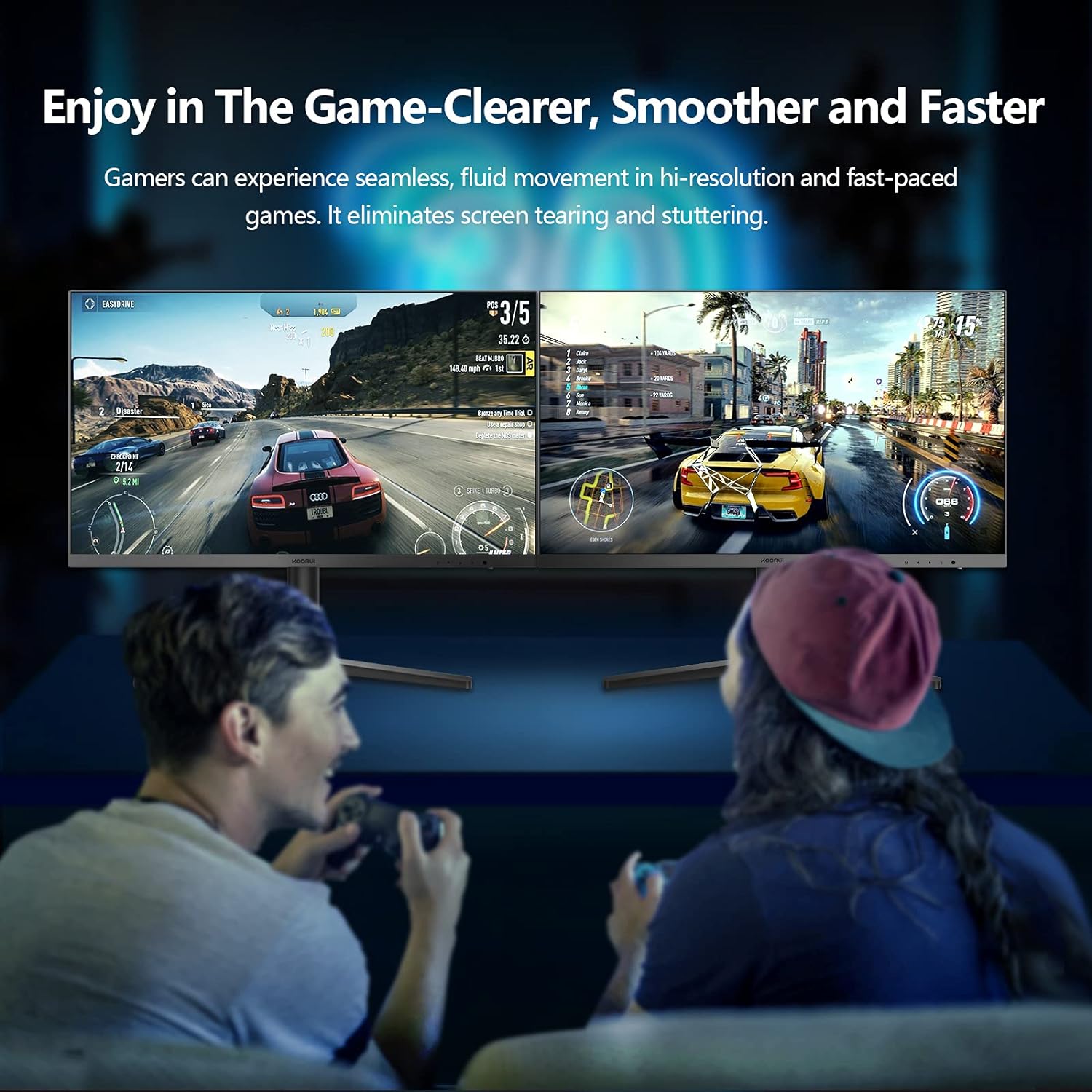 KOORUI 27-inch Gaming Monitor 144Hz QHD(2560 x 1440p) 2K, 1ms, HDR10, DCI-P3 90% Color Gamut, Adaptive G-Sync, FreeSync Premium, HDMI x 2, DisplayPort, Vesa/Wall Mount, Black - Image 6