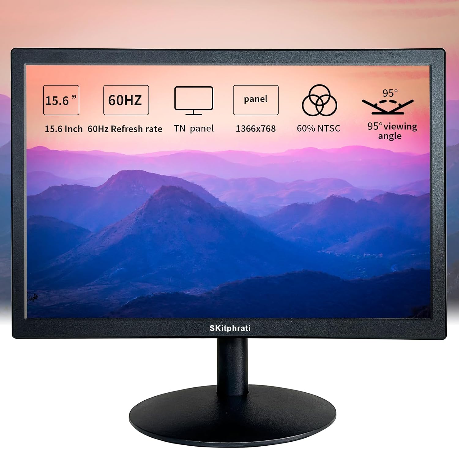 15.6 Inch PC Monitor, FHD 1366x768 Desktop Display with HDMI VGA Ports, VESA Mounting, LED Monitor for PC, Laptop and Computer, Black - Image 2