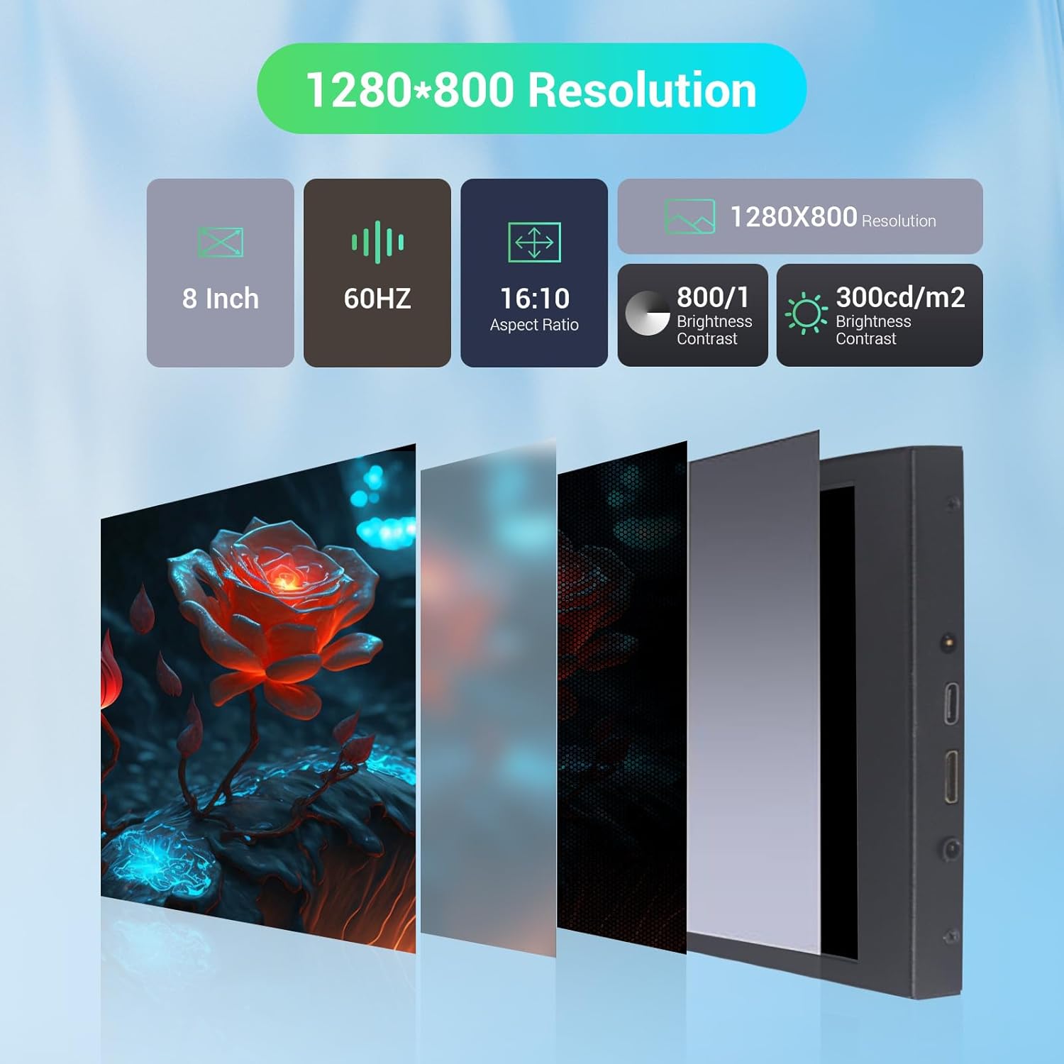 8 Inch Mini Monitor, Small HDMI Screen Display,1280 * 800 Resolution Portable Monitor for PC Laptop Compatible with Raspberry Pi Game Consoles - Image 3