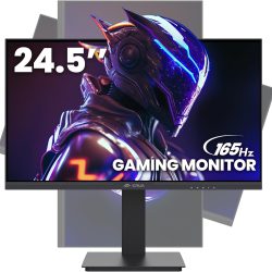 CRUA 24.5Inch Gaming Monitor 144Hz/165Hz, FHD 100% sRGB Computer Monitor, Height/Pivot/Swivel/Tilt Adjustable Vertical Monitor, Support FreeSync, DisplayPort, HDMI, Wall Mount (75mmX75mm)