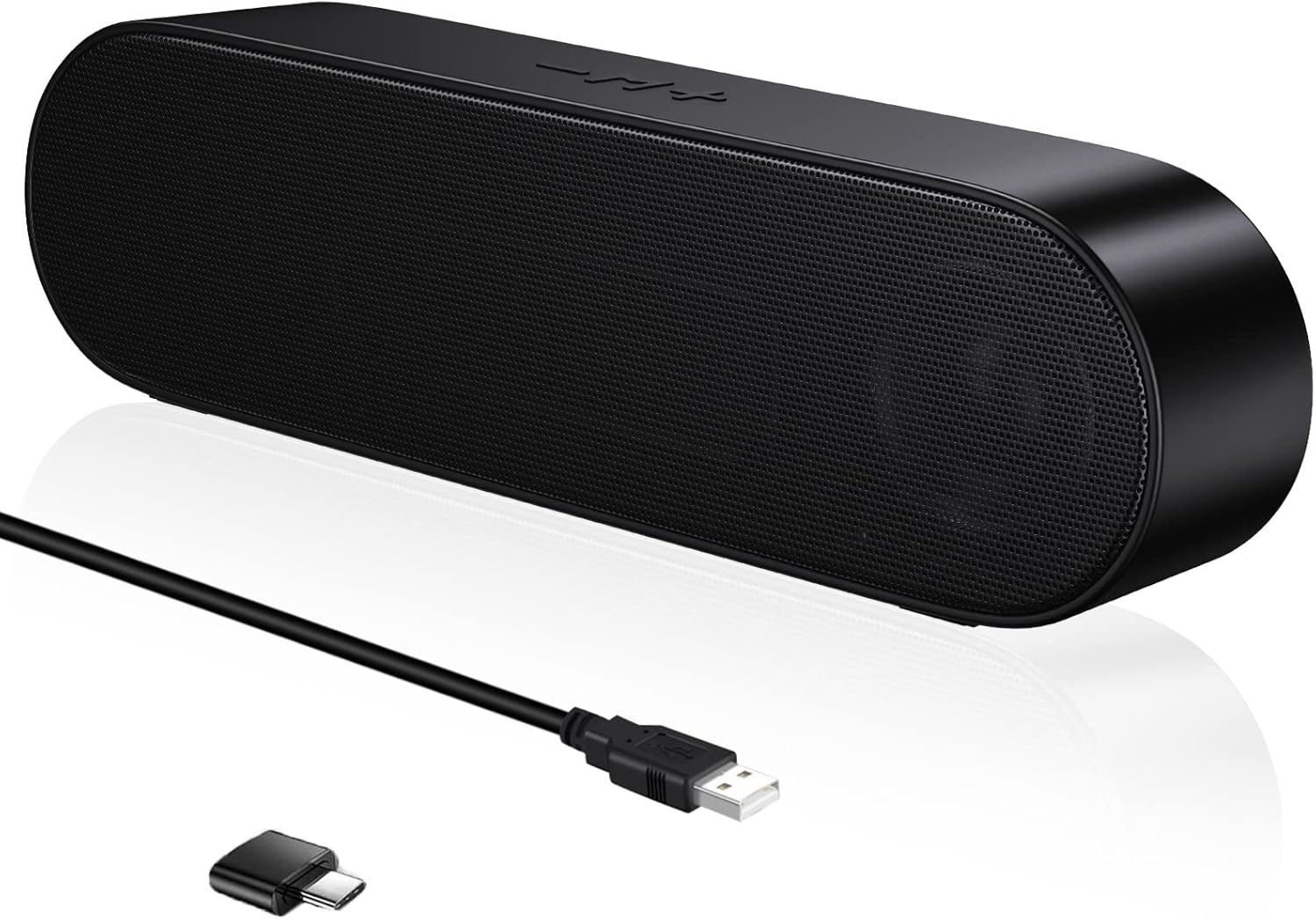Computer Speakers, Wired Single USB-Powered Sound-bar with Dual 5W Stereo Sound for PC Desktop Monitor, Plug-n-Play (USB-C to USB Adapter Included)