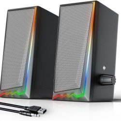Computer Speakers with 3.5 mm Aux,Desktop Speakers with Various Colorful RGB Lights,Gaming Speakers with Volume Control,Computer Speakers for PC/Desktop Monitor/Laptop/Tablet Phone