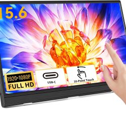 Portable Monitor Touchscreen 15.6 Inch Mobile Display Full HD 1920x1080P,Built-in Kickstand & Speakers,with HDMI USB Type-C External Monitor for Laptop PC Phone Mac PS4 PS5