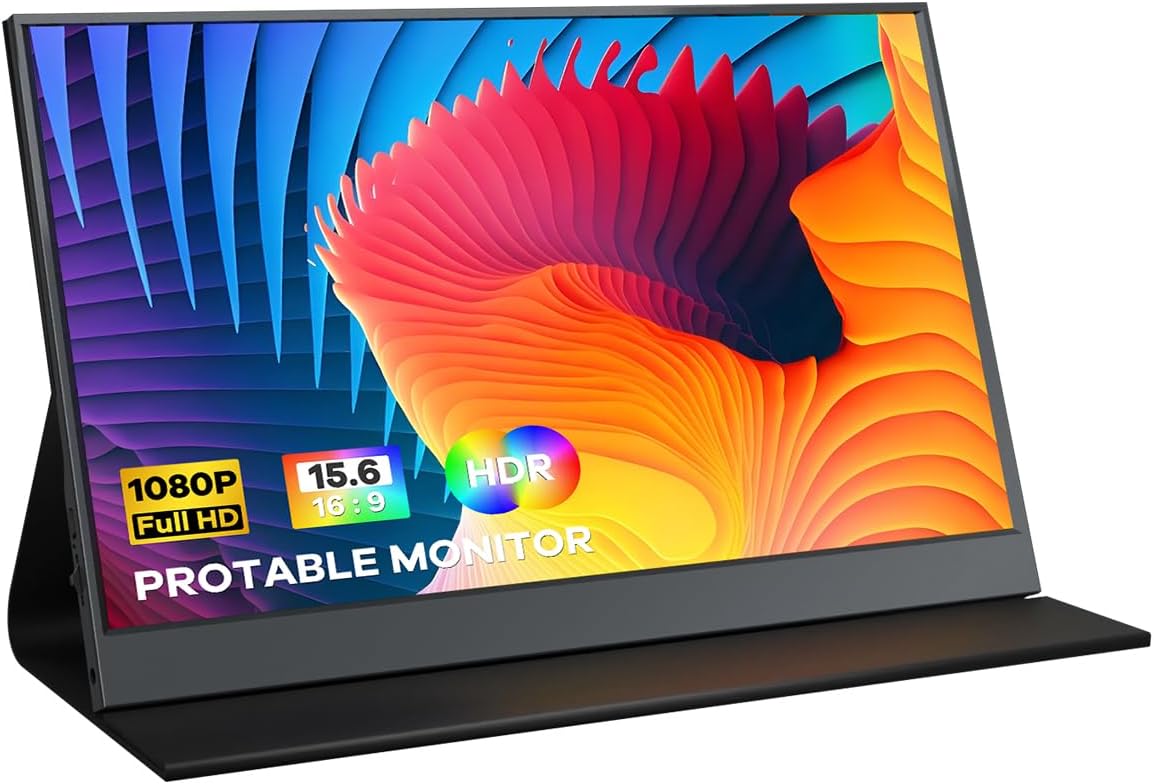 15.6'' 1080P IPS Portable Monitor HDR Display USB-C HDMI for Laptop PC Phone Mac Xbox PS4