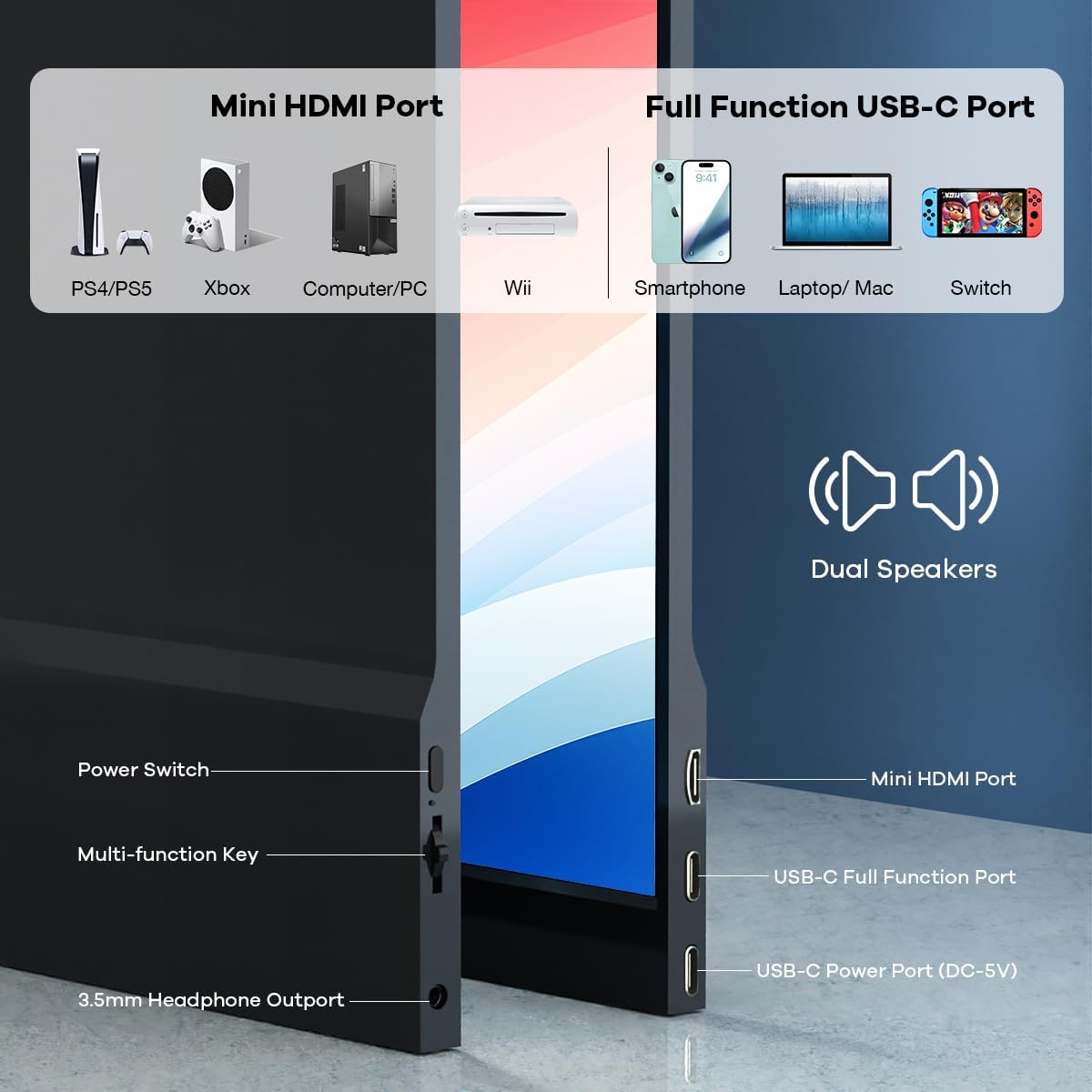 15.6'' 1080P IPS Portable Monitor HDR Display USB-C HDMI for Laptop PC Phone Mac Xbox PS4 - Image 4