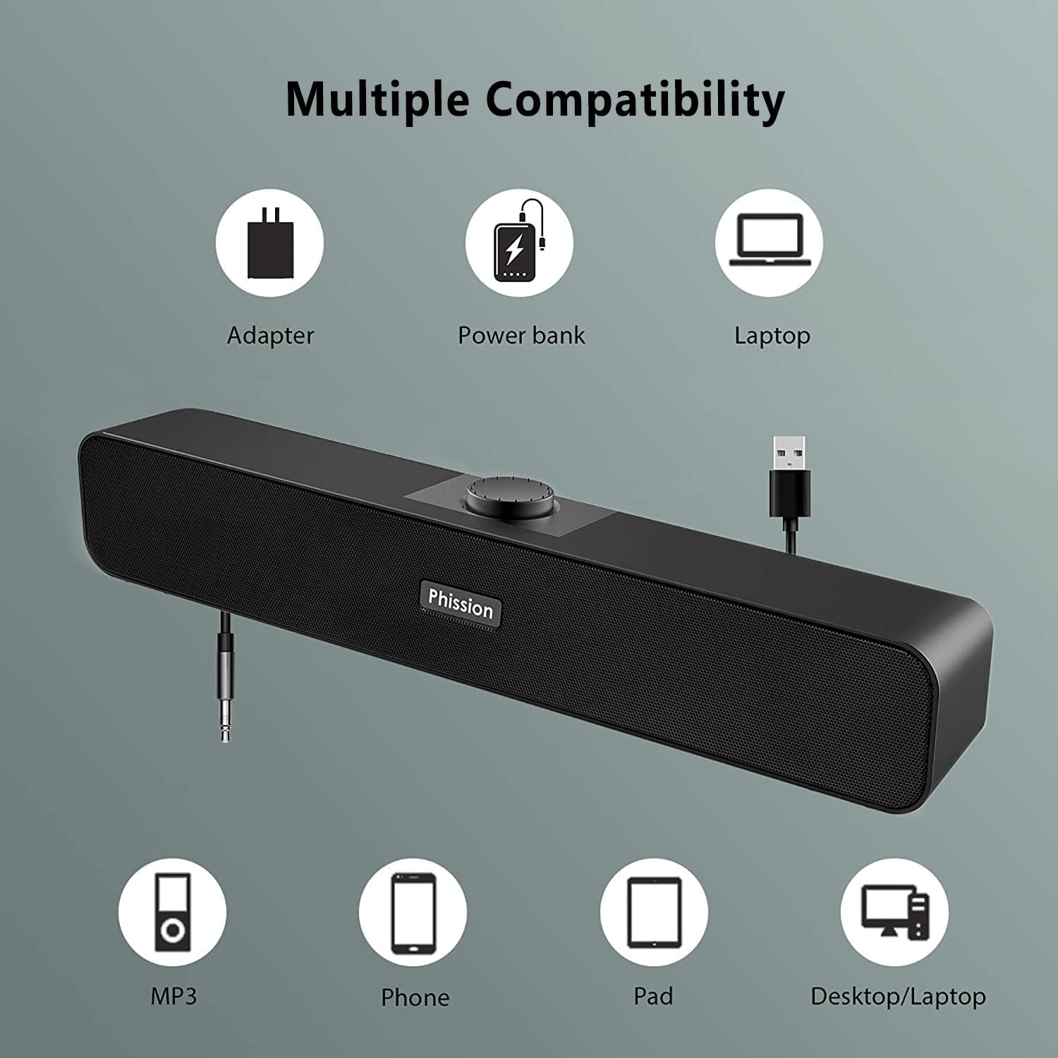 Computer Speakers with 3.5 mm Aux, Small PC Speakers Powered by USB, Wired USB Desktop Speaker, USB Soundbar for Monitor, Mini Stereo Speaker for PC, Tablets, Laptop, Tablets, Xbox, Plug and Play - Image 5