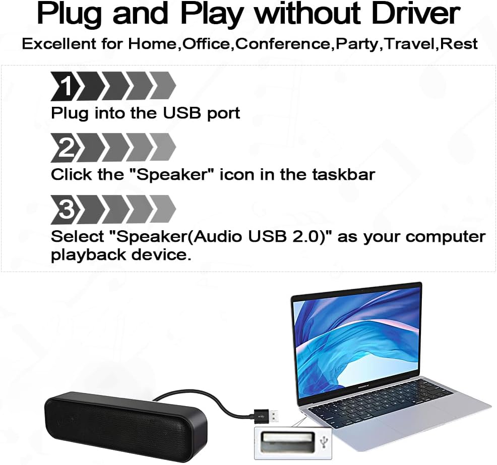 ZETIY Updated Computer Speaker, USB Powered Speaker for Desktop,Windows PC,Mac. Portable Mini Sound bar-Plug and Play with Volume Control and Mute Button (USB-C to USB Adapter Included) - Image 5
