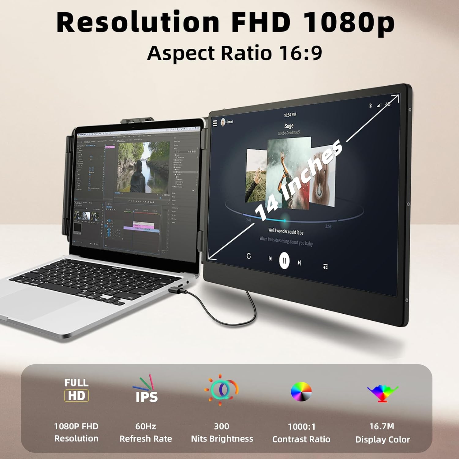 Laptop Monitor Extender, Portable Monitor for Laptop, Screen Extender Portable16:9, HDMI/Type-C Plug and Play Display Screen Extender Monitor 1080P for Tablet Laptops PC/Mac/Phone - Image 5