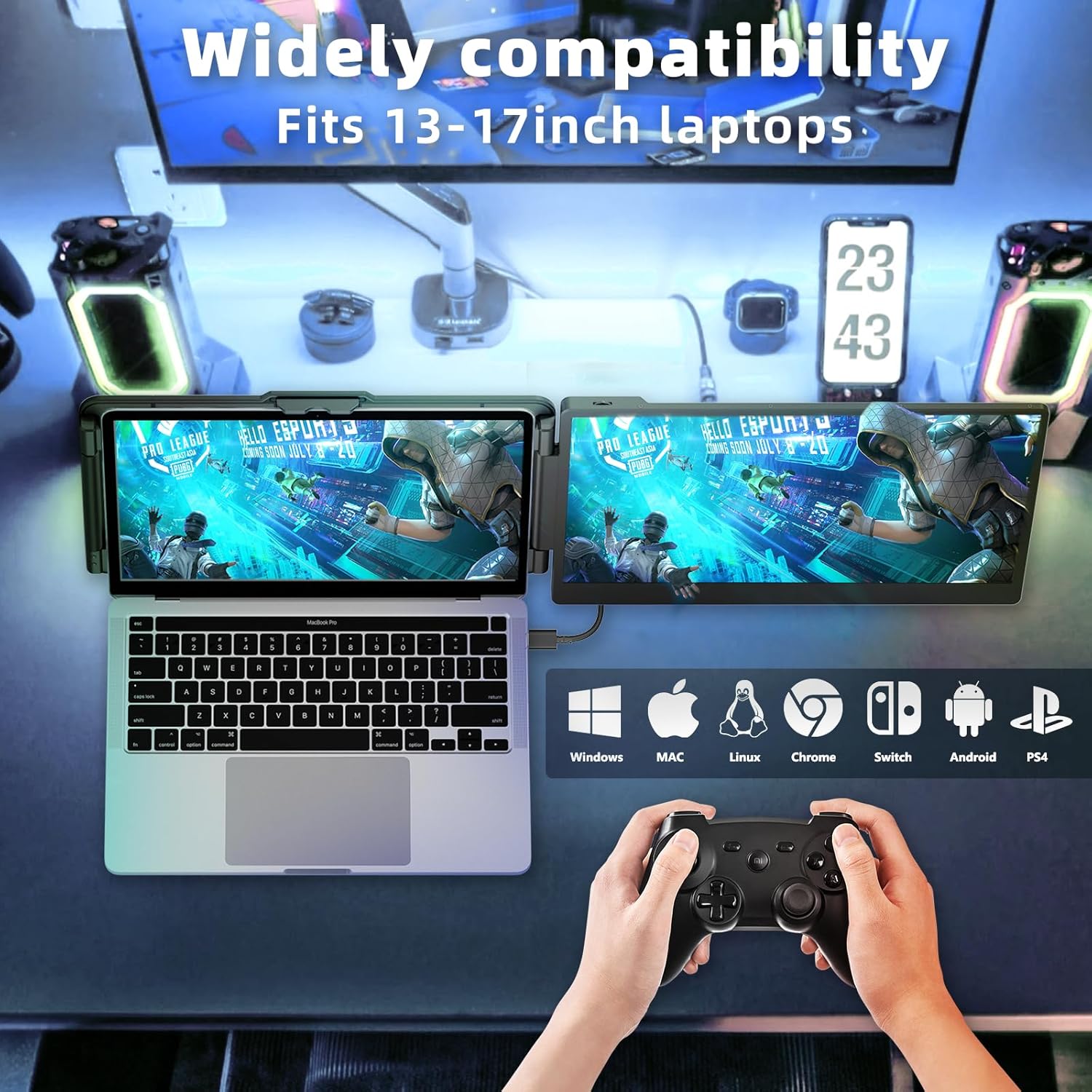 Laptop Monitor Extender, Portable Monitor for Laptop, Screen Extender Portable16:9, HDMI/Type-C Plug and Play Display Screen Extender Monitor 1080P for Tablet Laptops PC/Mac/Phone - Image 7
