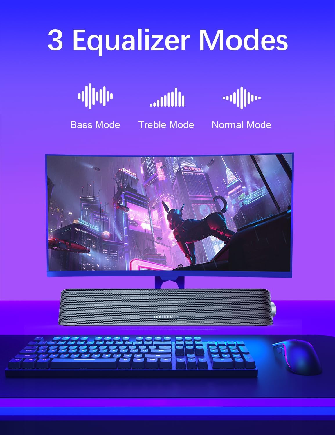 Computer Speakers, Hi-Fi Stereo Quality PC Speakers, USB Powered Computer Sound Bar with 3 EQ Modes, Bluetooth 5.0 and 3.5mm Aux-in Computer Speakers for Desktop PC, Monitor, Laptop,Tablet,Xbox - Image 3