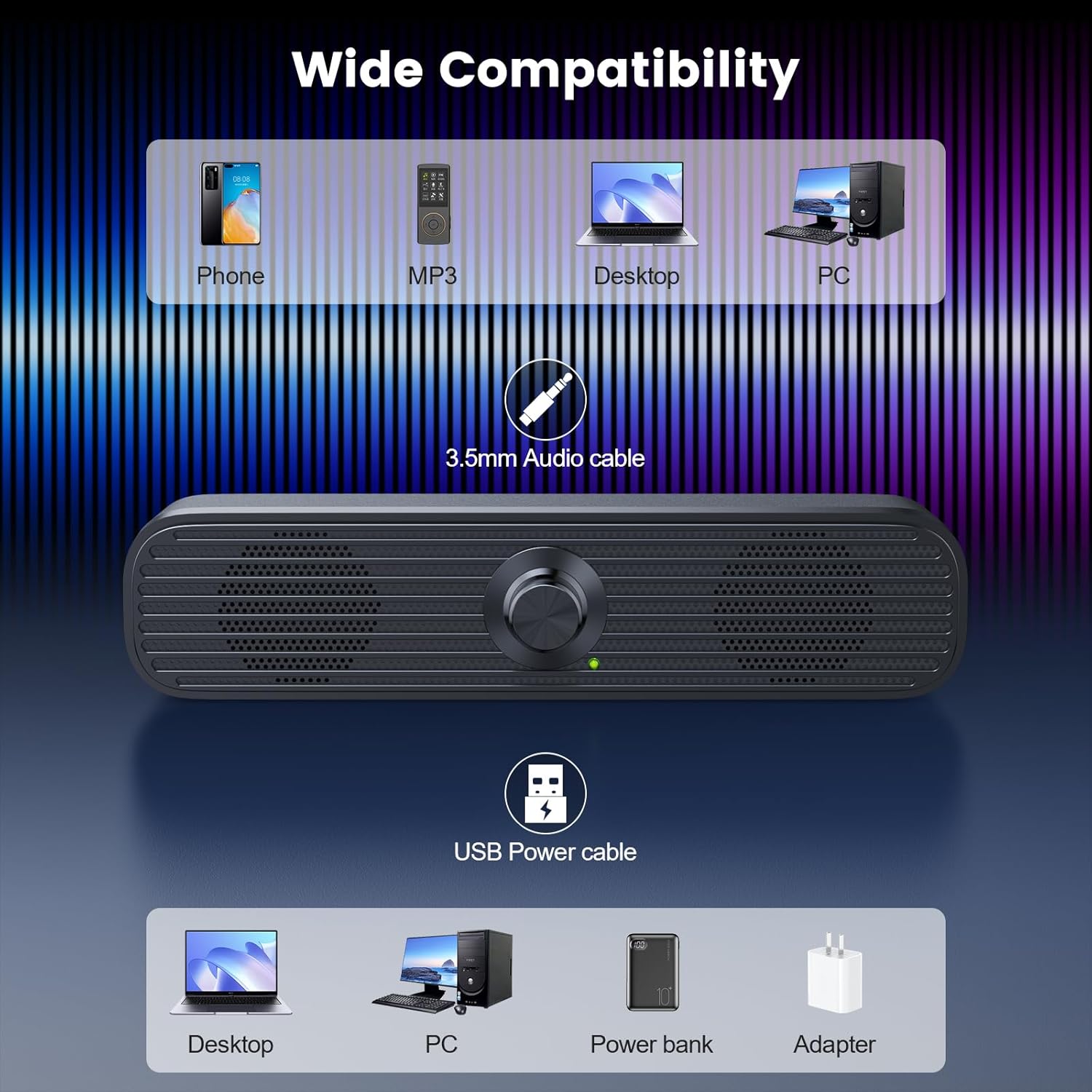 ST-18 Computer Speakers,Basics Mini Speakers for Desktop/Laptop,USB-Powered 3.5mm Aux Computer Soundbar with Volume Control,Plug-N-Play - Image 6