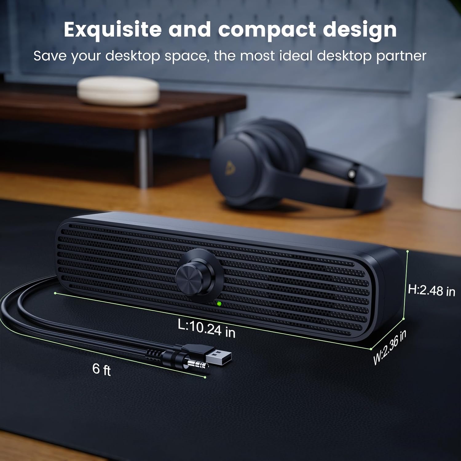 ST-18 Computer Speakers,Basics Mini Speakers for Desktop/Laptop,USB-Powered 3.5mm Aux Computer Soundbar with Volume Control,Plug-N-Play - Image 5
