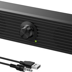 ST-18 Computer Speakers,Basics Mini Speakers for Desktop/Laptop,USB-Powered 3.5mm Aux Computer Soundbar with Volume Control,Plug-N-Play