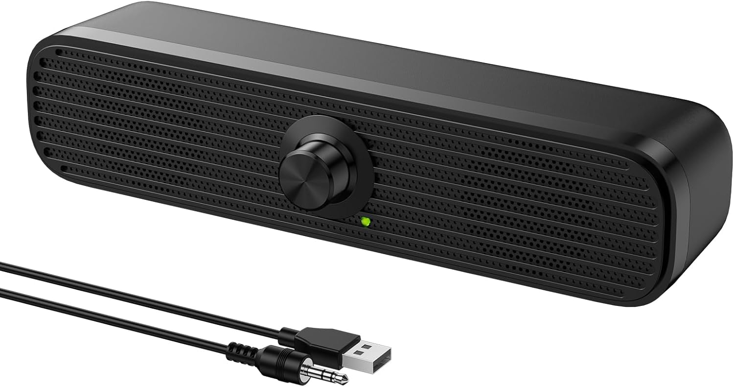 ST-18 Computer Speakers,Basics Mini Speakers for Desktop/Laptop,USB-Powered 3.5mm Aux Computer Soundbar with Volume Control,Plug-N-Play