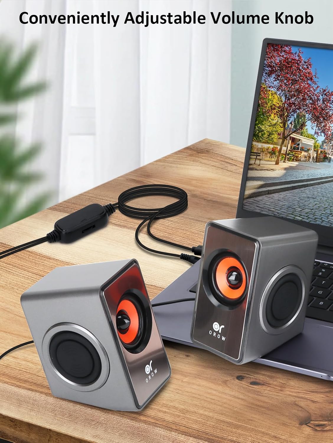 OROW Computer Speaker, 12W Desktop Speaker with Volume Control, 3.5mm Speaker, USB Powered, Dual Diaphragm, USB Speaker for PC/Laptop/mac/iMac/Projector(Silver) - Image 4