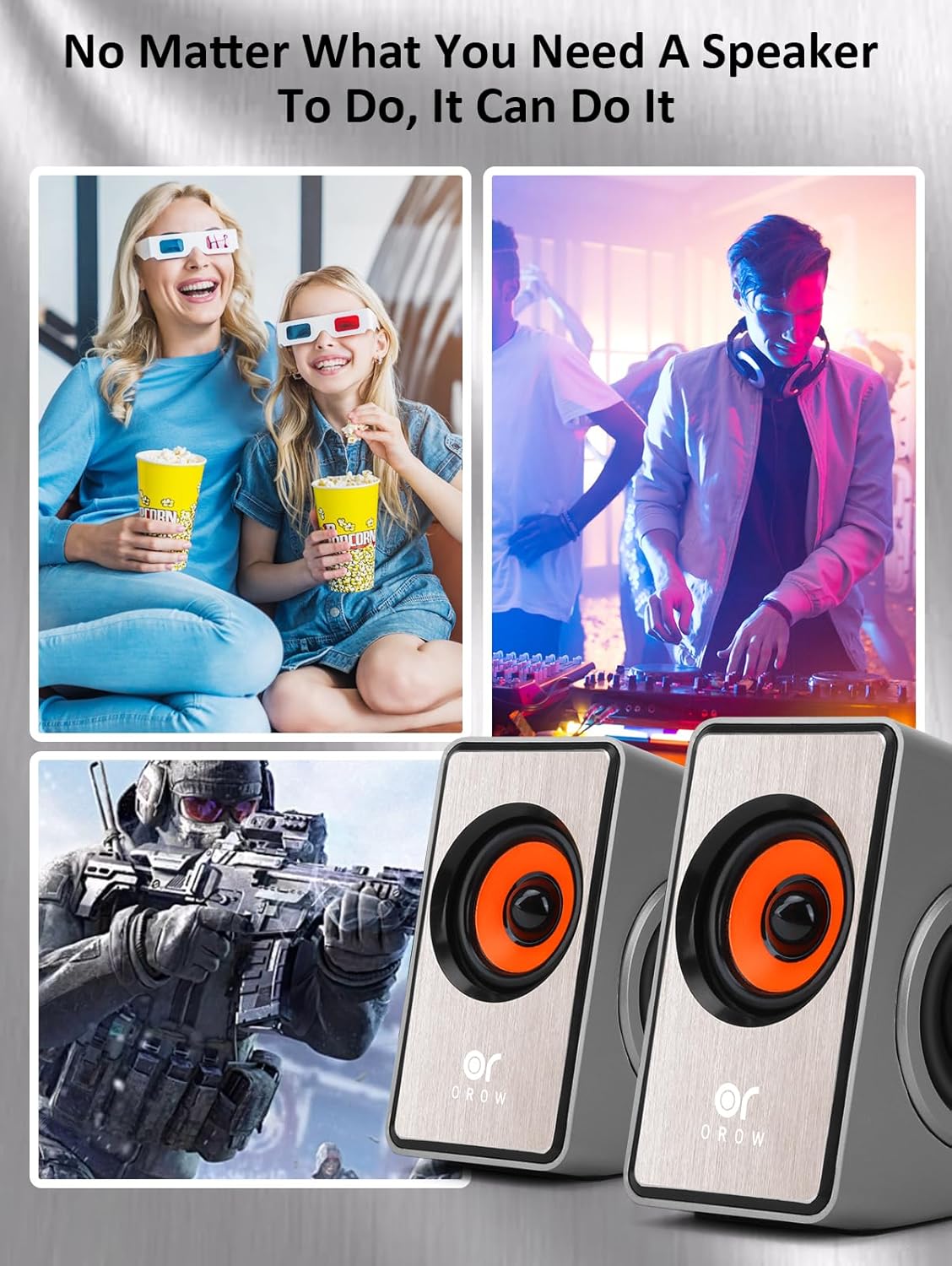 OROW Computer Speaker, 12W Desktop Speaker with Volume Control, 3.5mm Speaker, USB Powered, Dual Diaphragm, USB Speaker for PC/Laptop/mac/iMac/Projector(Silver) - Image 5