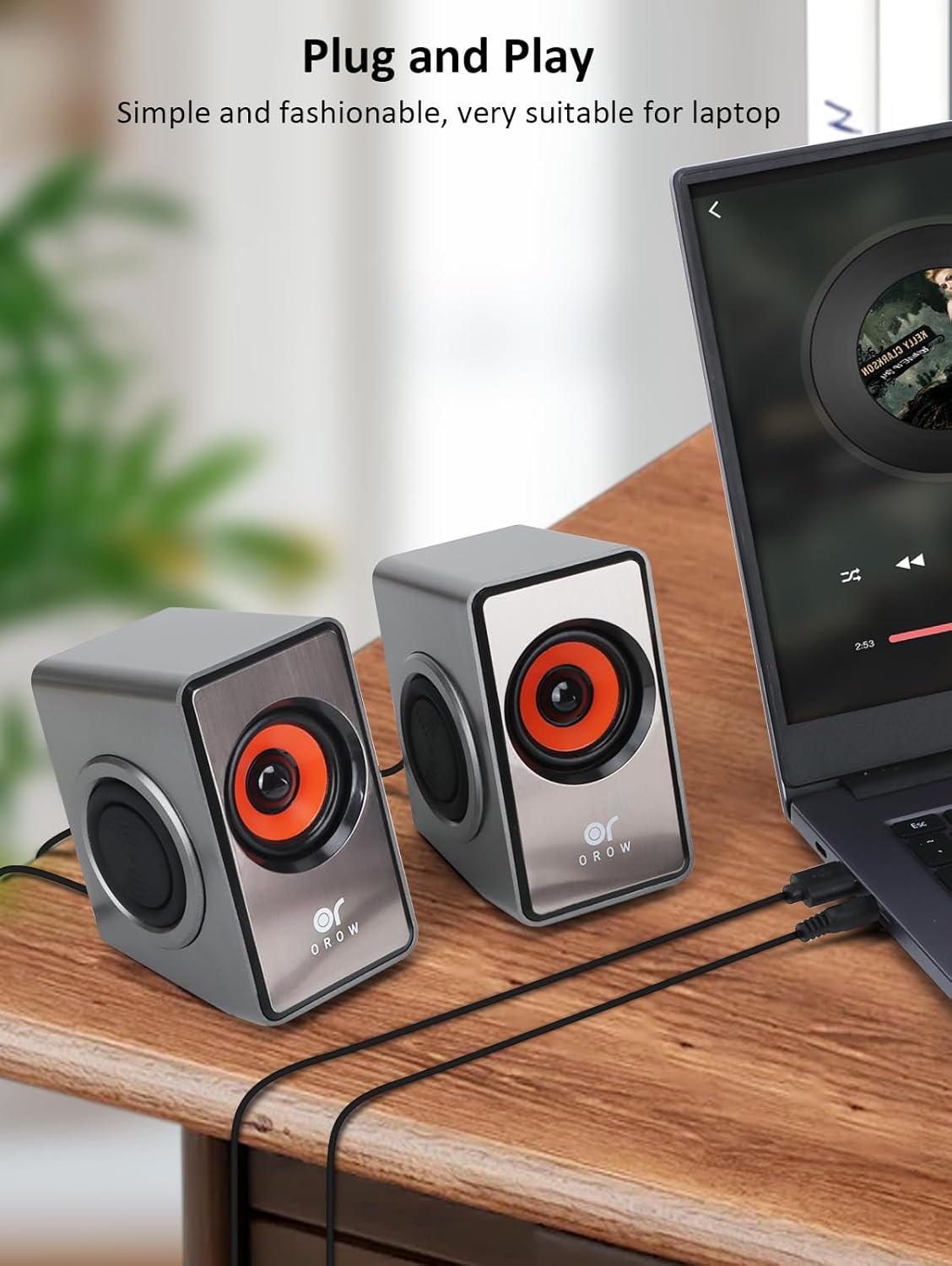 OROW Computer Speaker, 12W Desktop Speaker with Volume Control, 3.5mm Speaker, USB Powered, Dual Diaphragm, USB Speaker for PC/Laptop/mac/iMac/Projector(Silver) - Image 2