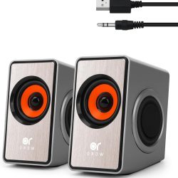 OROW Computer Speaker, 12W Desktop Speaker with Volume Control, 3.5mm Speaker, USB Powered, Dual Diaphragm, USB Speaker for PC/Laptop/mac/iMac/Projector(Silver)