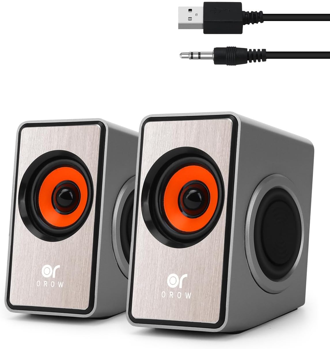OROW Computer Speaker, 12W Desktop Speaker with Volume Control, 3.5mm Speaker, USB Powered, Dual Diaphragm, USB Speaker for PC/Laptop/mac/iMac/Projector(Silver)
