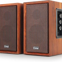 40W Bluetooth Bookshelf Speakers,Computer Speakers,2.0 AC Powered Wooden PC Speakers with Strong Bass,7.28" X 2 AC Powered USB Input Speakers with DSP,Wooden Speaker for Laptop (C5201-US)