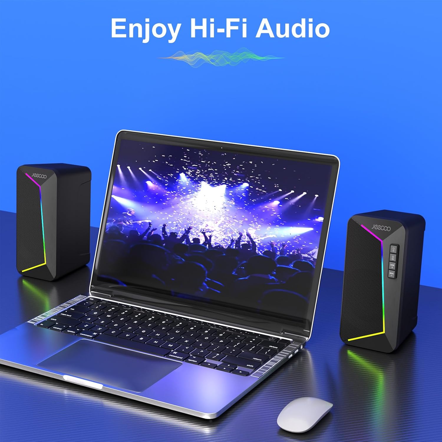 Jeecoo M30 Bluetooth Computer Speakers, RGB PC Gaming Speakers for Desktop with Crisp Stereo Sound, Dynamic LED Modes, Easy-Access Control, 10W - USB-Powered (Not 3.5mm Aux) - Image 7
